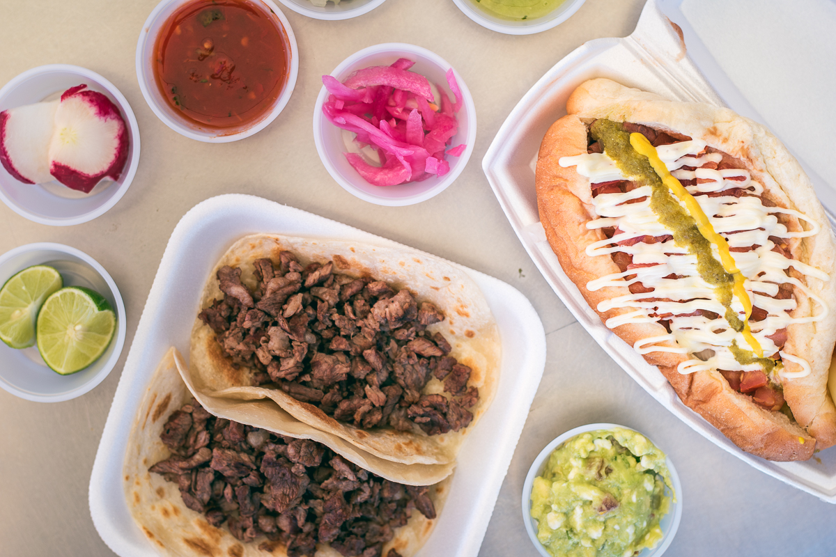 Carne asada tacos and Sonoran dog at BK Tacos on 12th Avenue (Credit: Jackie Tran)