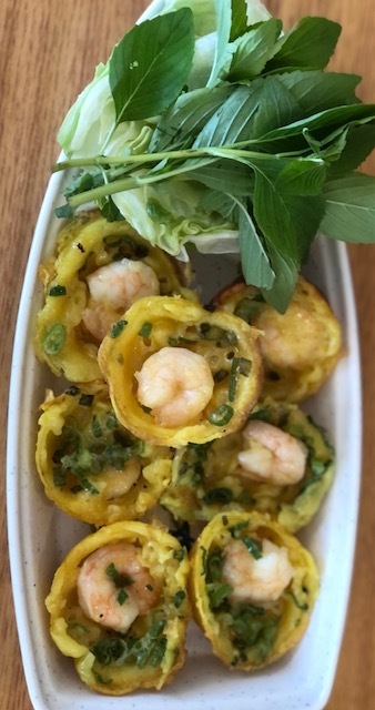 a dish is filled with food