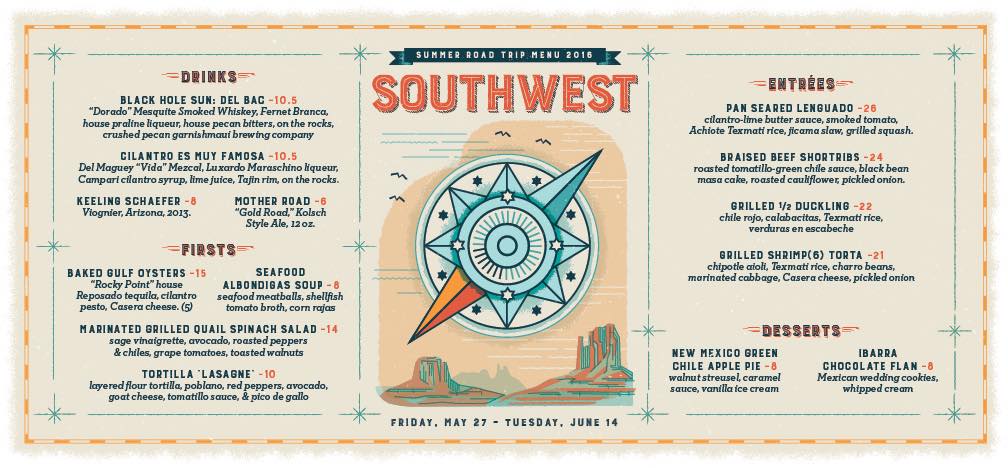 Kingfisher Southwest Roadtrip 2016 Menu