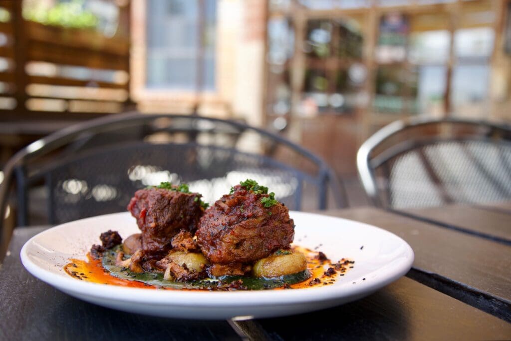 a plate of food sitting on a table