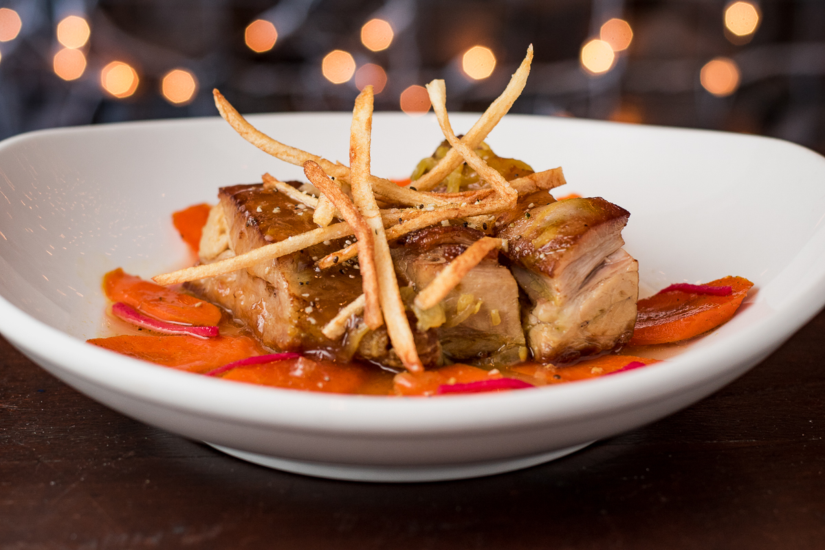 Braised, Seared Tumeric Pork Shoulder + Plum Sauce at DOWNTOWN Kitchen Around the Globe Summer Culinary Tour (Credit: Jackie Tran)