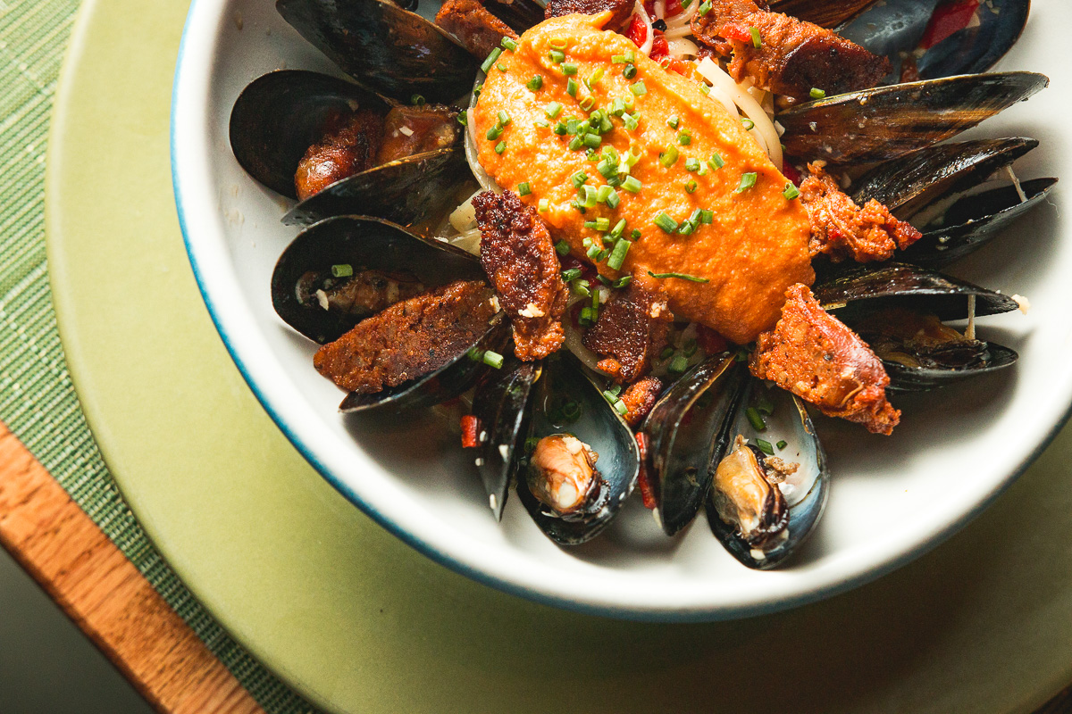 Prince Edward Island Mussel + Spaghetti at DOWNTOWN Kitchen + Cocktails