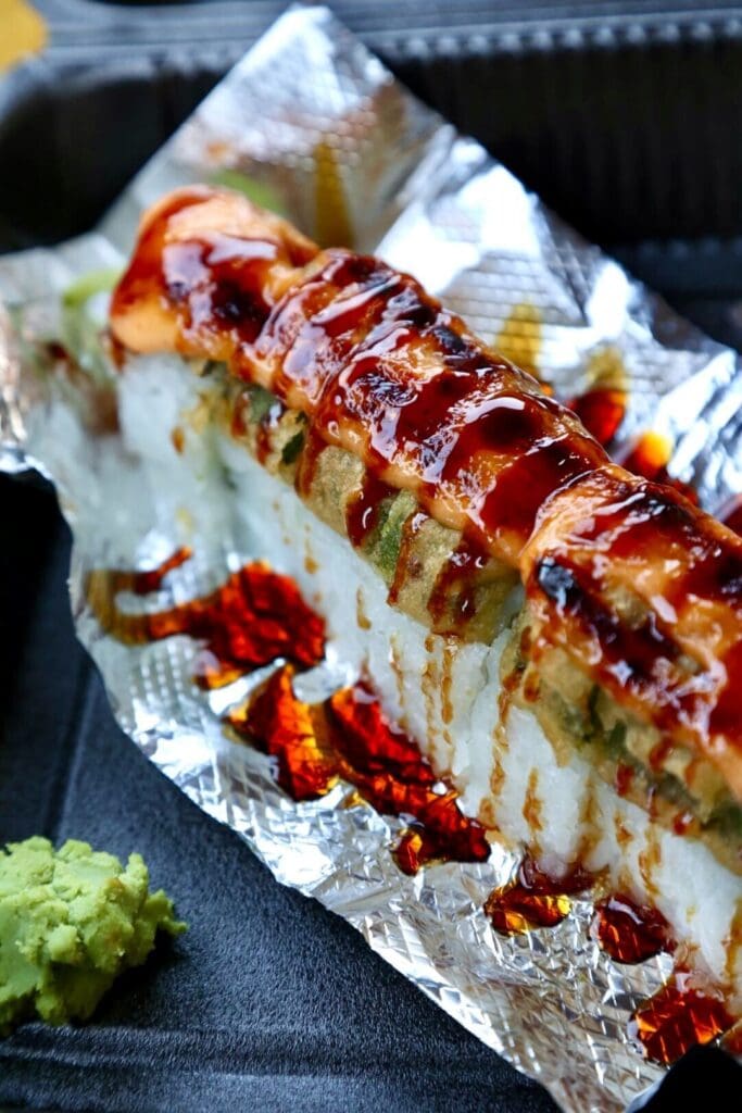 a close up of sushi