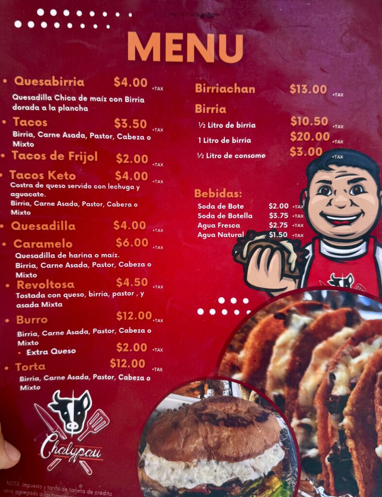 Chalypau menu (Photo by Elian Macias Parada)
