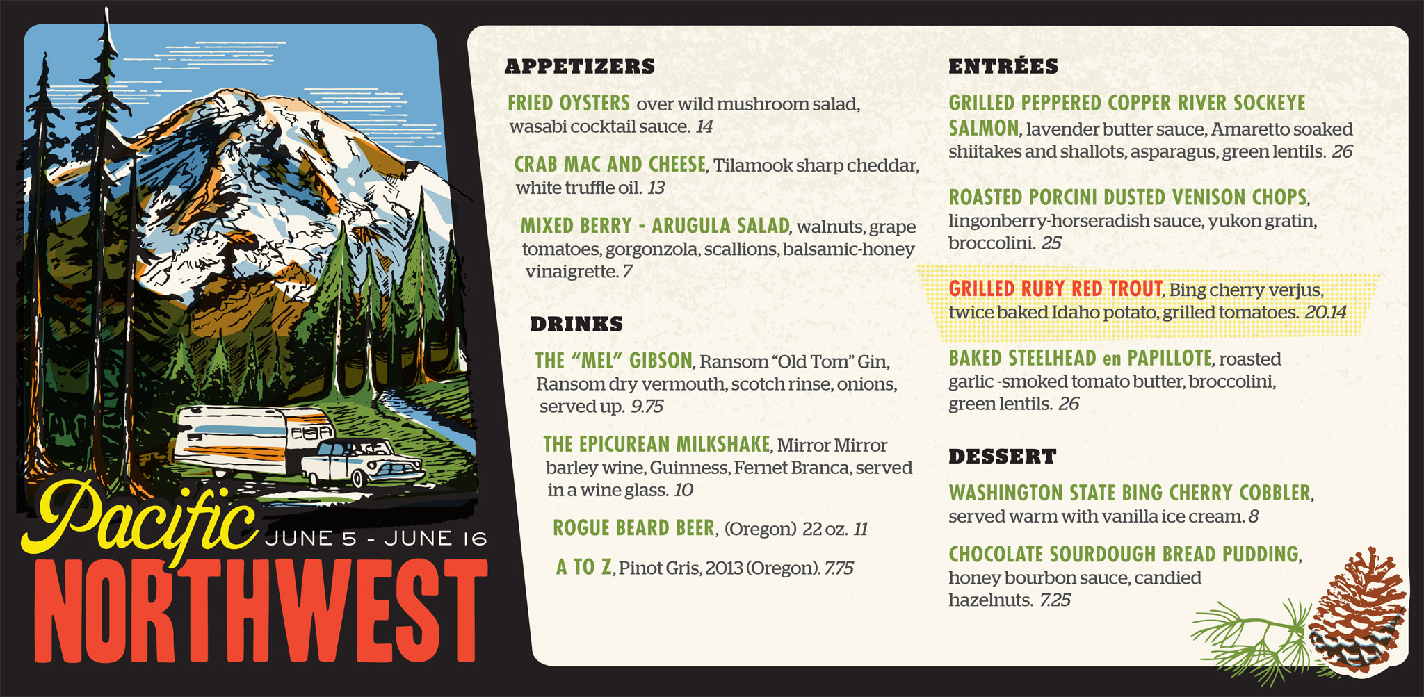 Kingfisher Summer Road Trip Menu: Pacific Northwest
