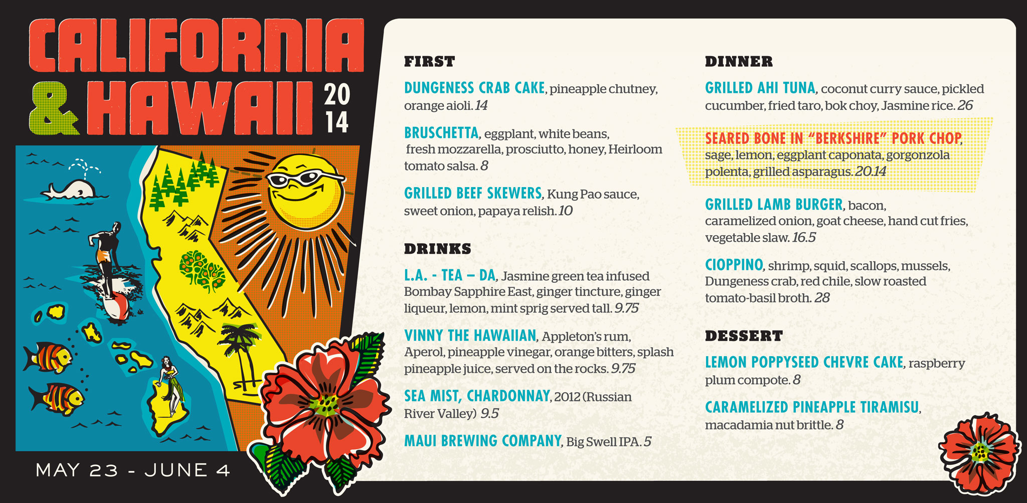 Kinfisher 2014 Summer Road Trip Menu California Hawaii