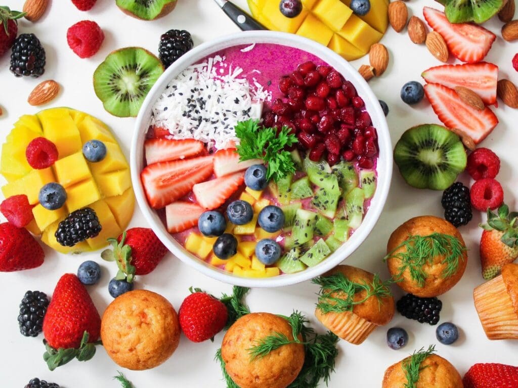 a table topped with different types of food on a plate