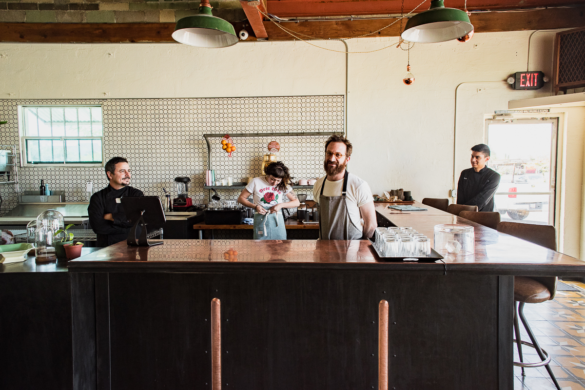 Monsoon Chocolate culinary director Nathan Teufel, beverage manager Alana Giannone, owner Adam Krantz, and chef de cuisine Luis Magallon (Credit: Jackie Tran)