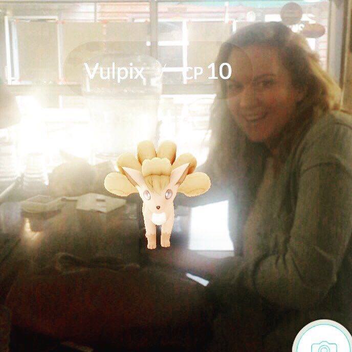 Vulpix on the bar with Andrea Mance at Tucson Hop Shop (Credit: Tucson Hop Shop)