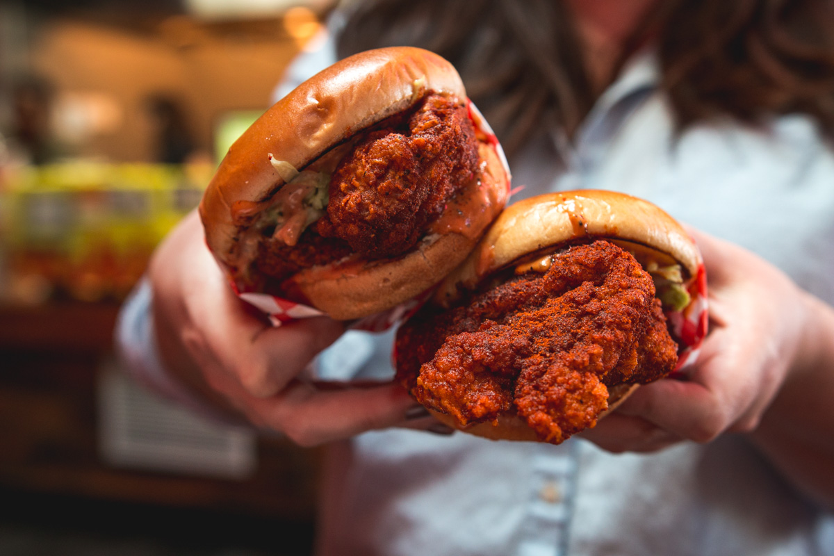 Pops Hot Chicken sandwiches at American Eat Co. (Credit: Jackie Tran)