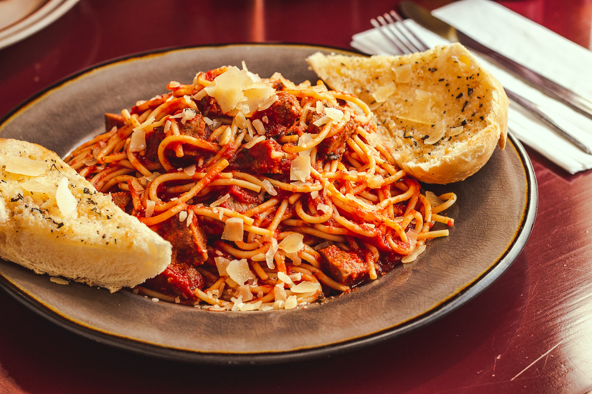 Spaghetti and Meatballs at Raptor Canyon Cafe (Credit: Jackie Tran)