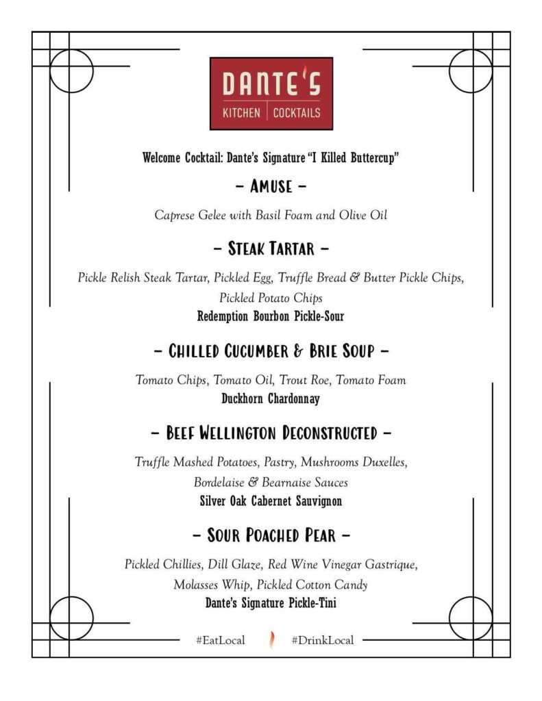 R&D Dinner Menu (Photo courtesy of Dante's Fire)