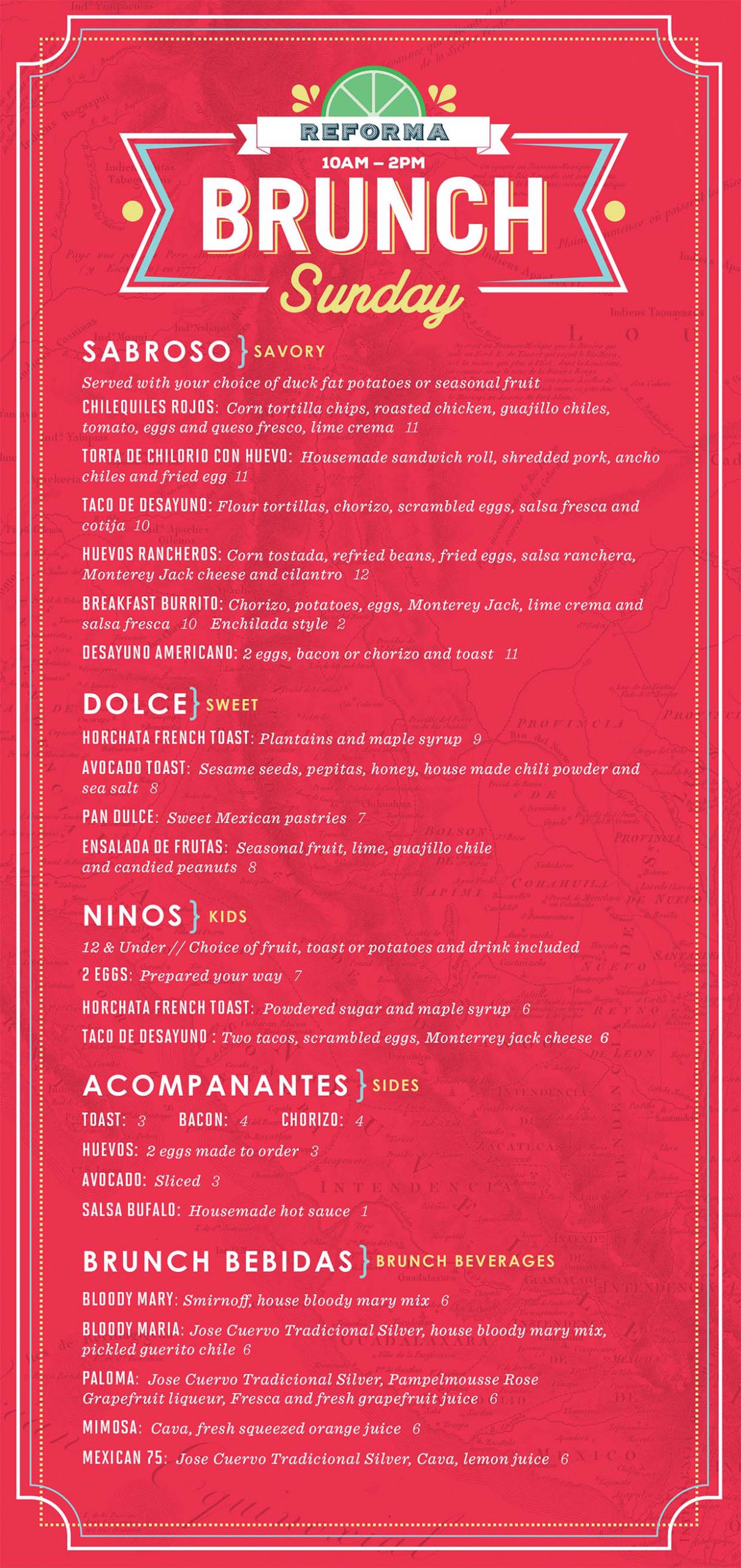 Reforma Brunch Menu