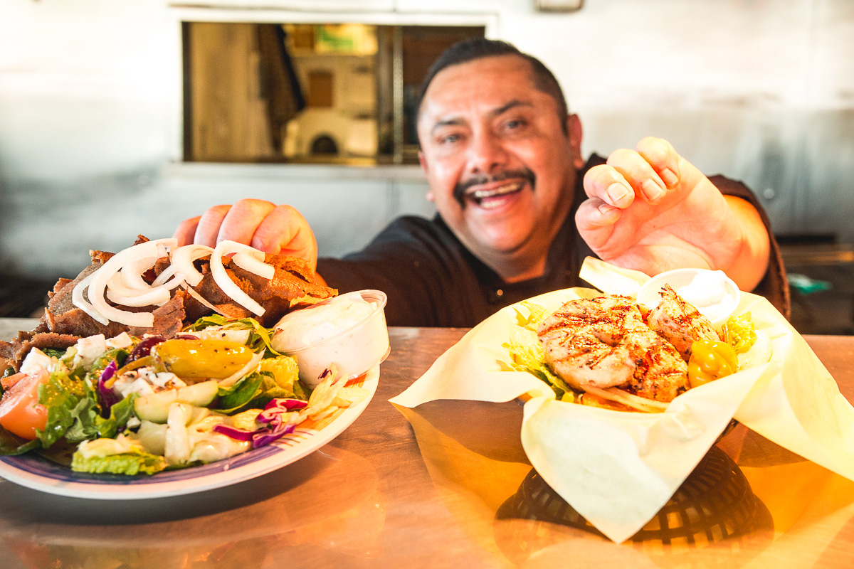 Chef Suarez with Pappoule's Greek Food (Credit: Jackie Tran)