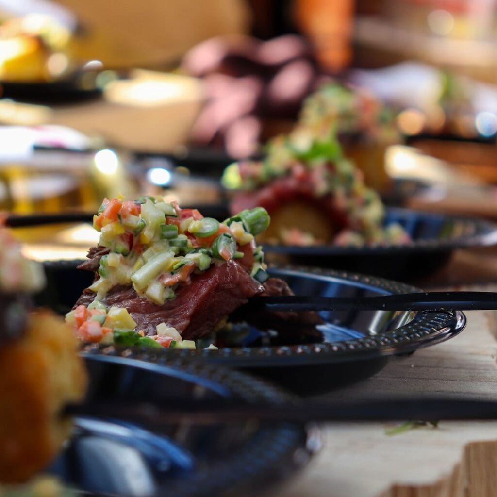 a close up of a plate of food on a table