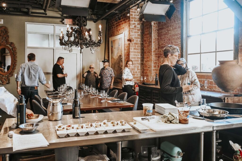 a group of people performing on a counter