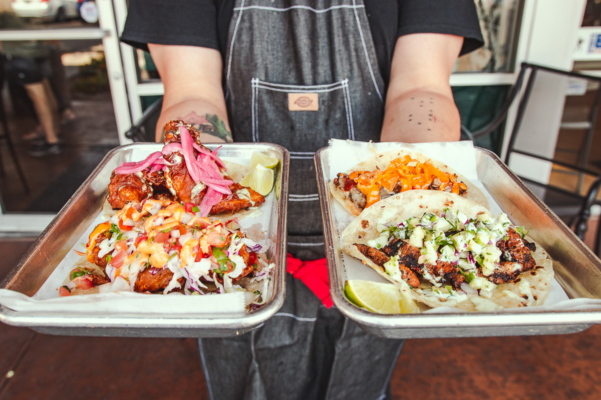 Fried Chicken Taco, Hot Habanero Taco, Fried Avocado Taco, and Pork Pastor Taco at Toro Loco