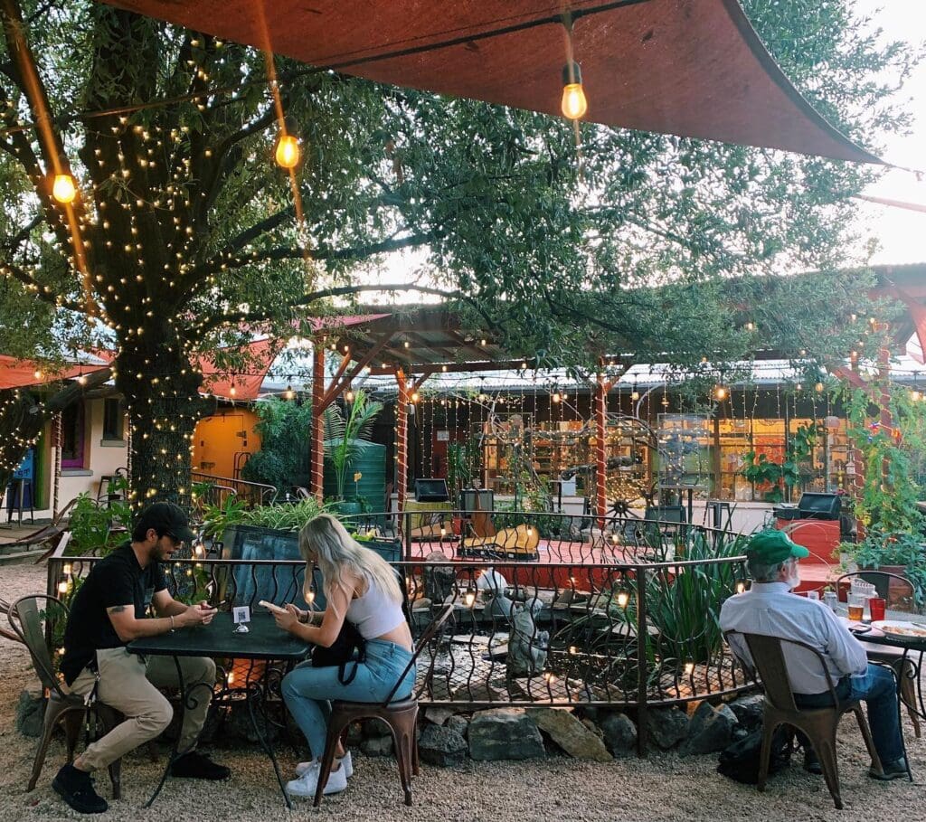 a group of people sitting at a park