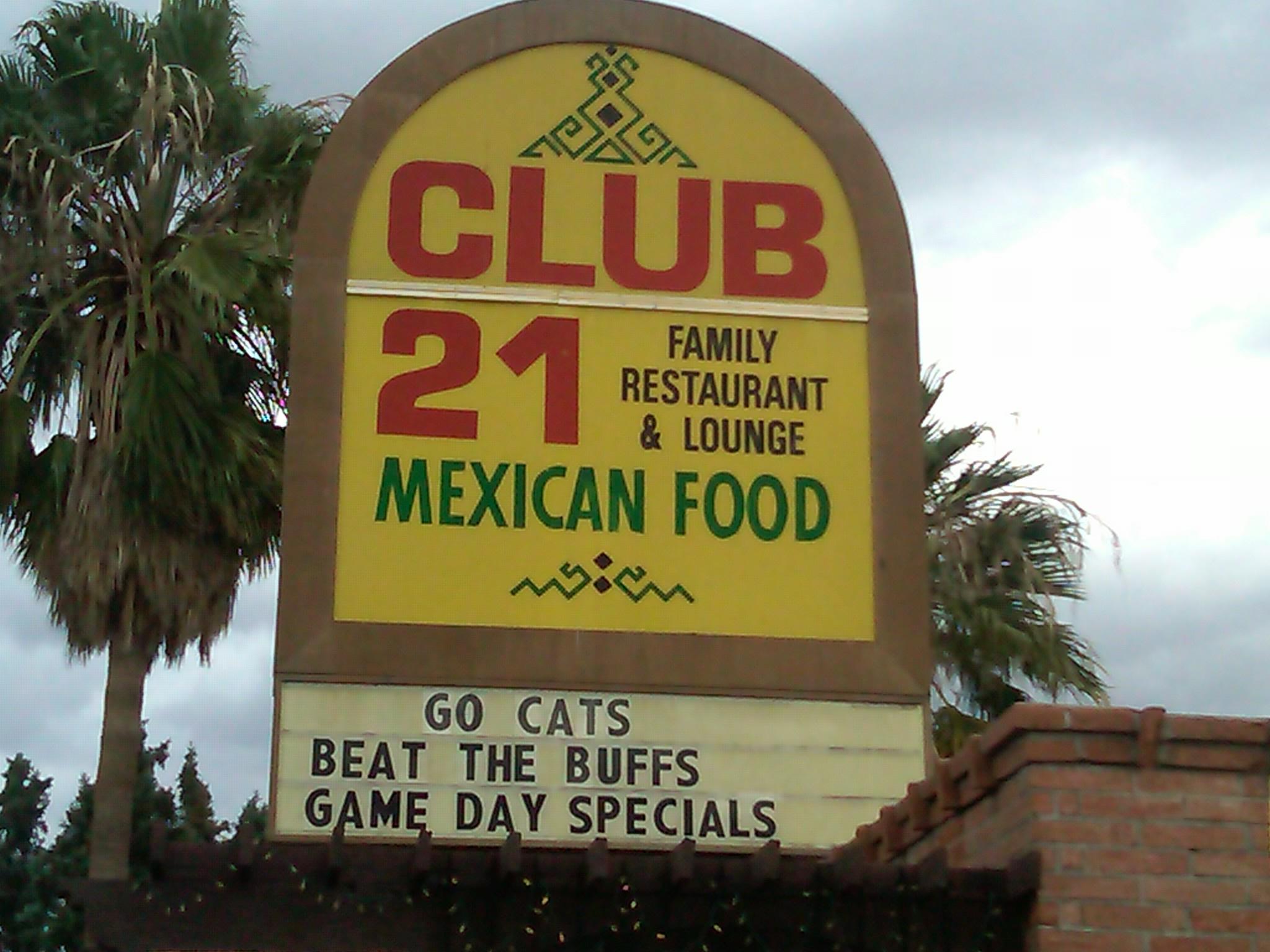Sign at Club 21 Mexican Food