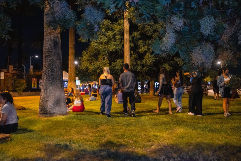a group of people in a park